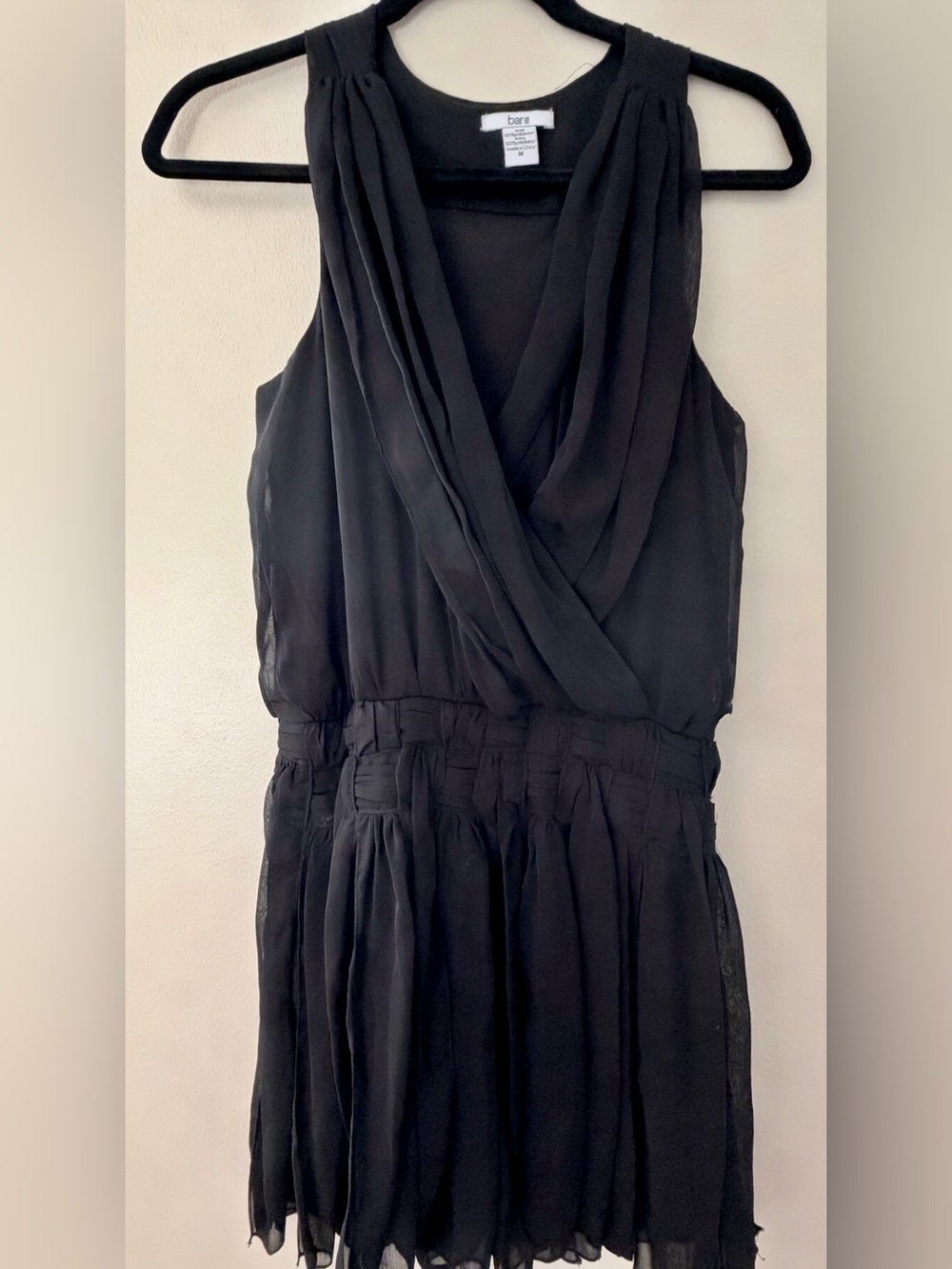 Bar III Black Chiffon Surplice Sleeveless Dress Size M